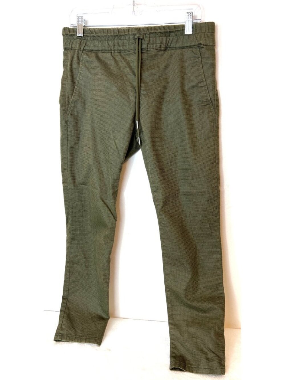 Flog tapered drawstring pants green and black tiny check size 30